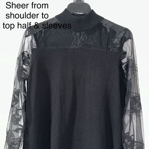 Joseph A. Black Mock Neck Long Sleeve Sheer Blouse Large - Picture 4 of 8